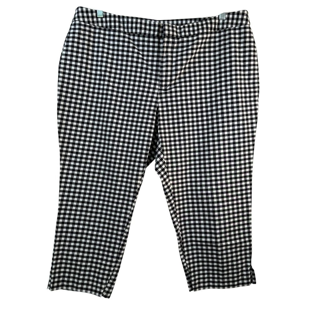 Coldwater Creek Natural Fit Gingham Cropped Pants Black White Size 18 Capri